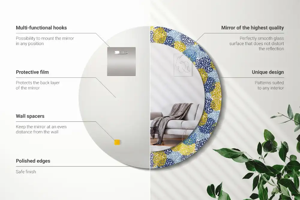 Specchio circolare decoro Fiori blu