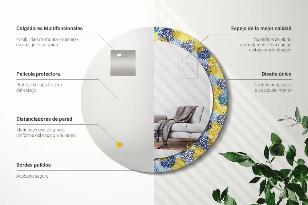 Specchio circolare decoro Fiori blu