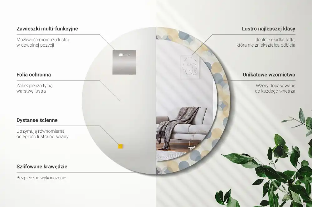 Specchio rotondo con cornice stampata Cerchi geometrici