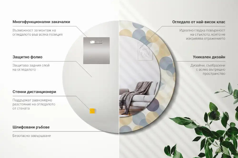 Specchio rotondo con cornice stampata Cerchi geometrici