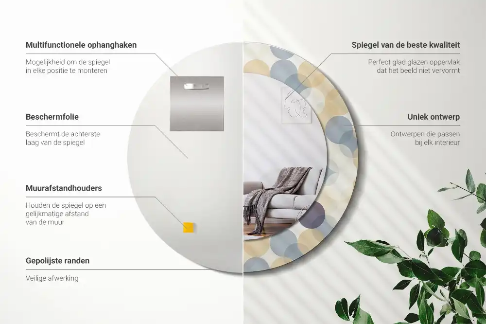 Specchio rotondo con cornice stampata Cerchi geometrici