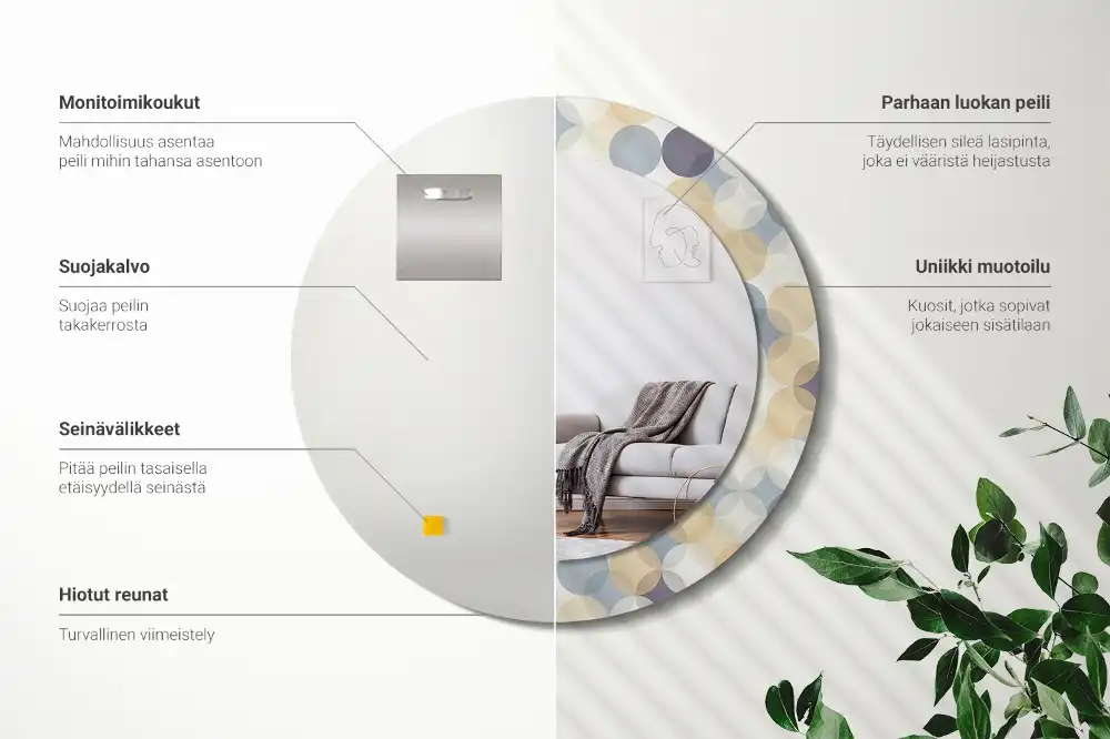 Specchio rotondo con cornice stampata Cerchi geometrici