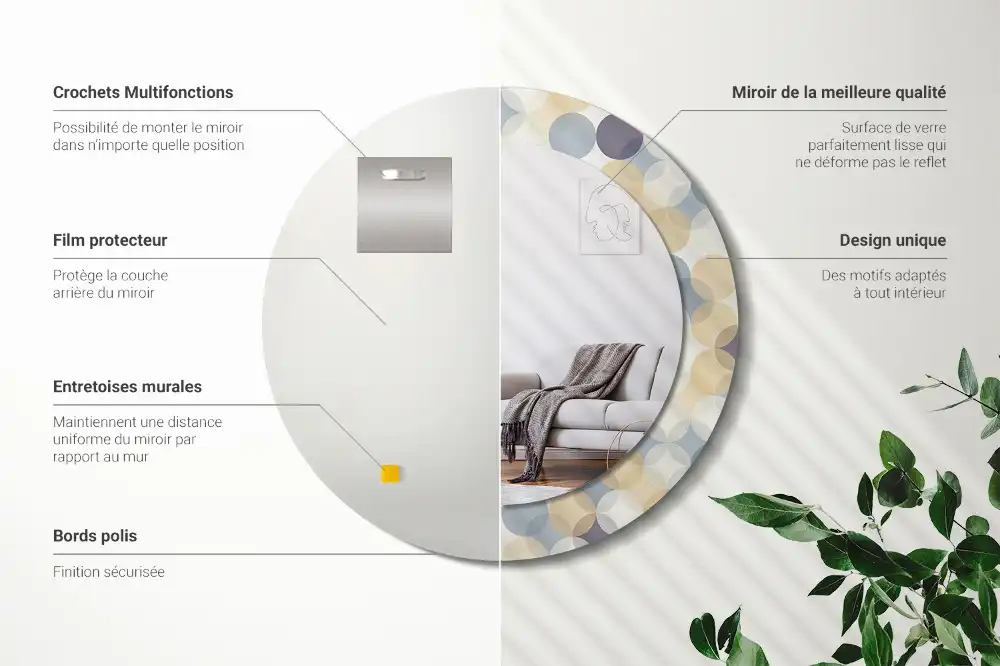 Specchio rotondo con cornice stampata Cerchi geometrici