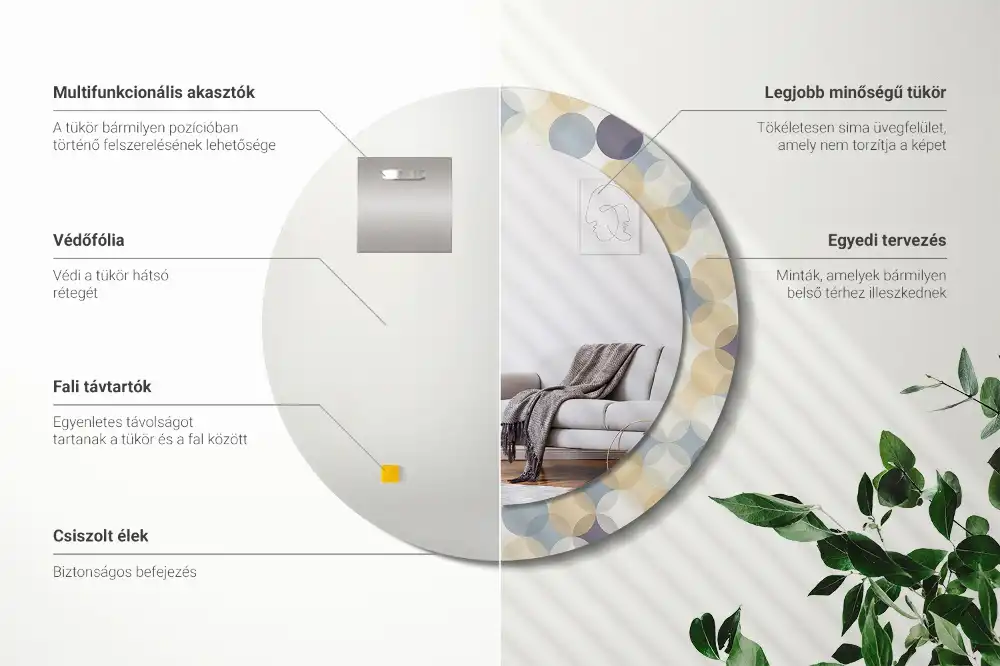 Specchio rotondo con cornice stampata Cerchi geometrici