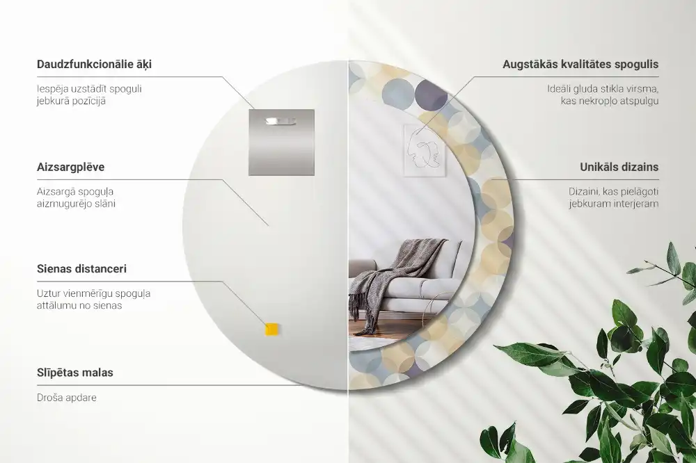 Specchio rotondo con cornice stampata Cerchi geometrici