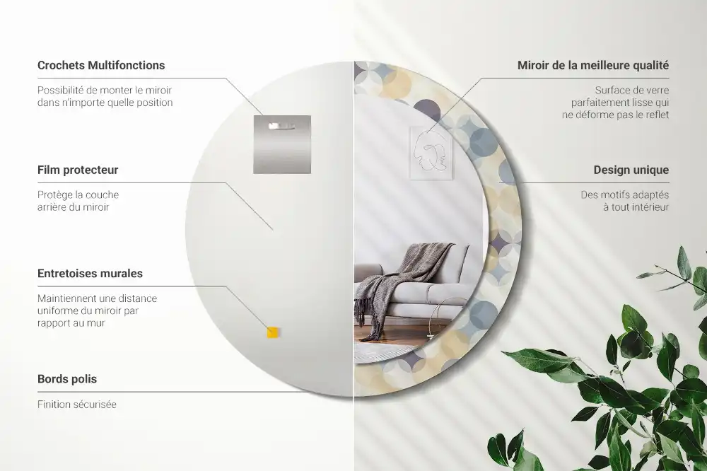 Specchio rotondo con cornice stampata Cerchi geometrici