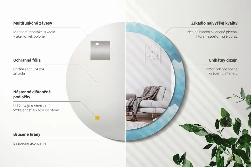 Specchio circolare decoro Chevron blu