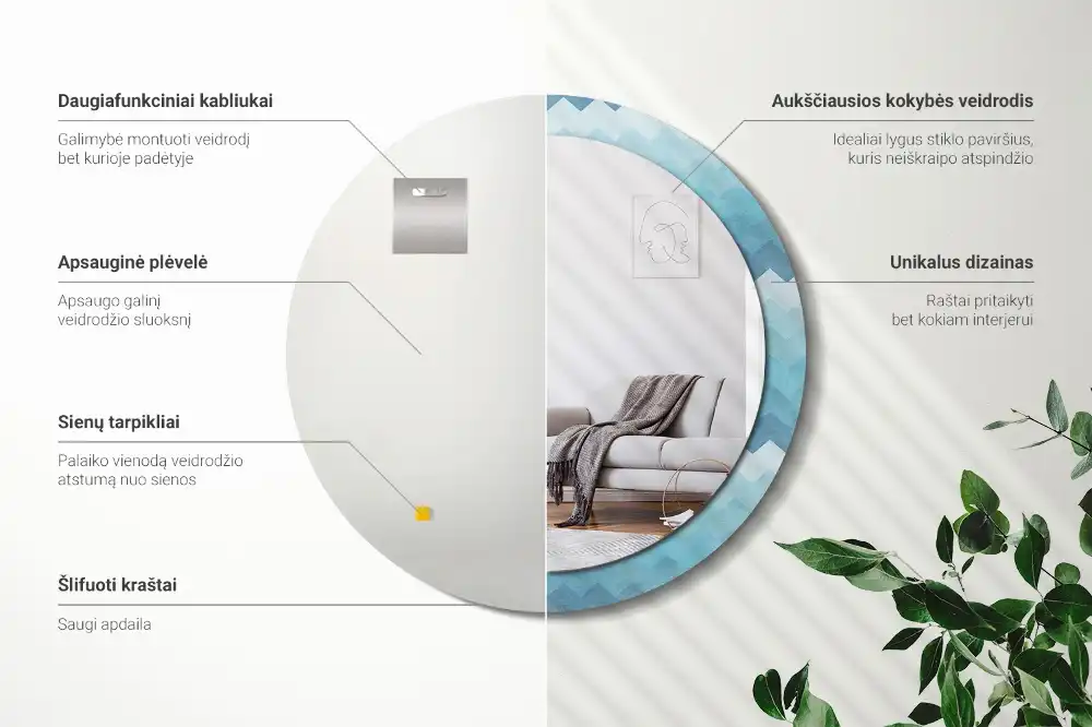 Specchio circolare decoro Chevron blu