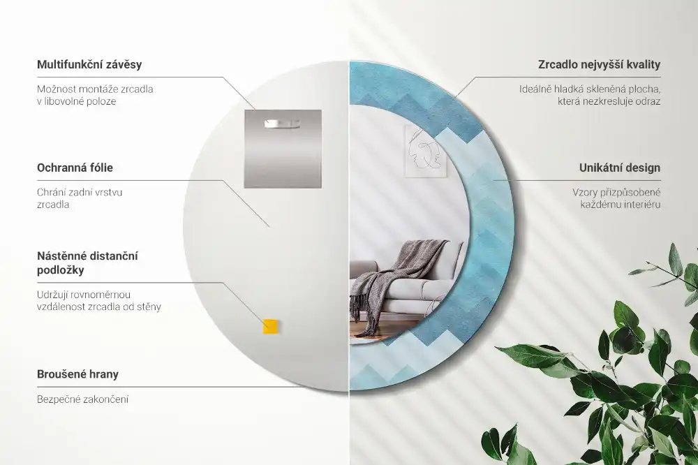 Specchio circolare decoro Chevron blu