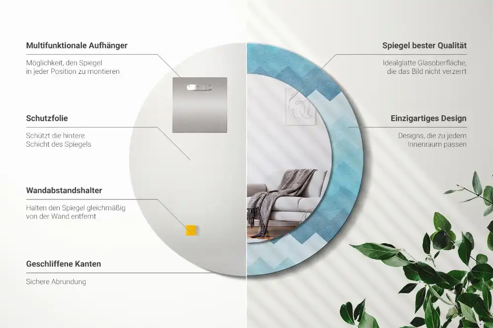 Specchio circolare decoro Chevron blu