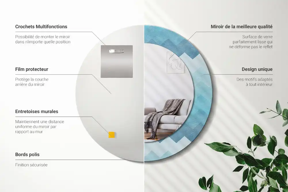 Specchio circolare decoro Chevron blu