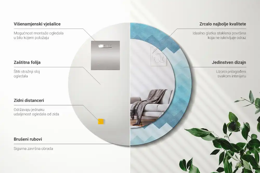 Specchio circolare decoro Chevron blu