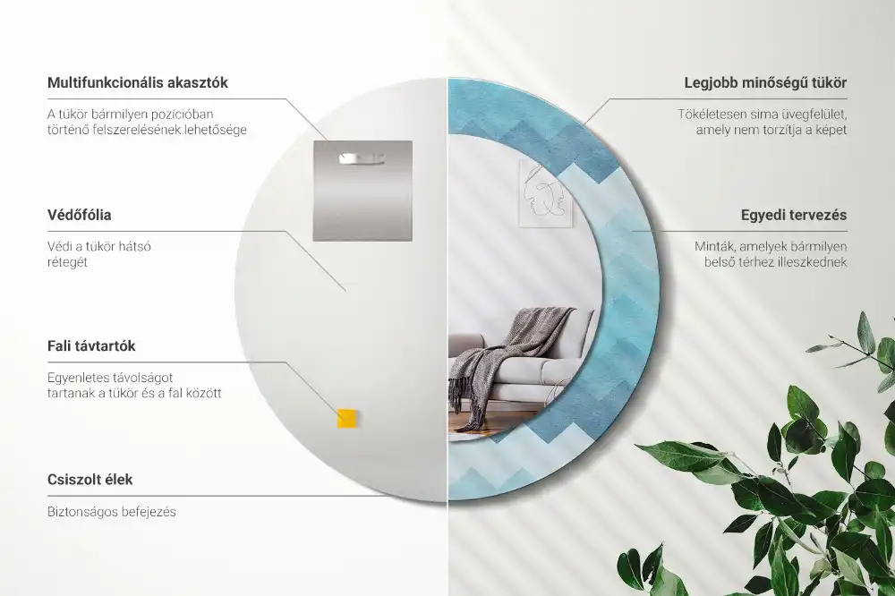 Specchio circolare decoro Chevron blu
