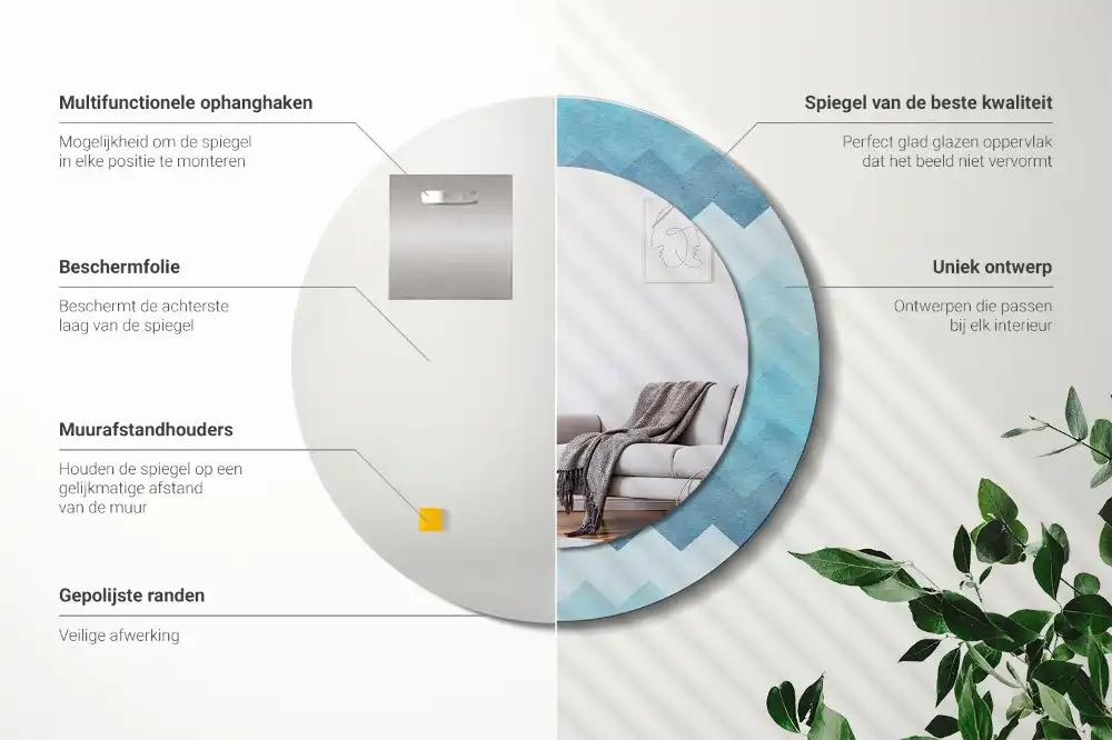 Specchio circolare decoro Chevron blu