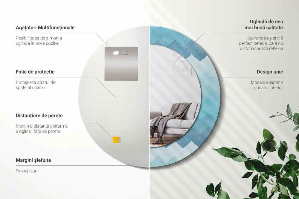 Specchio circolare decoro Chevron blu