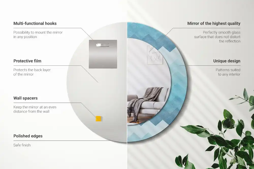 Specchio circolare decoro Chevron blu