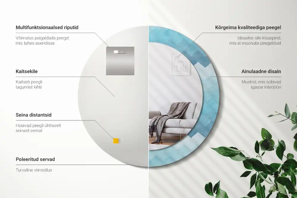 Specchio circolare decoro Chevron blu