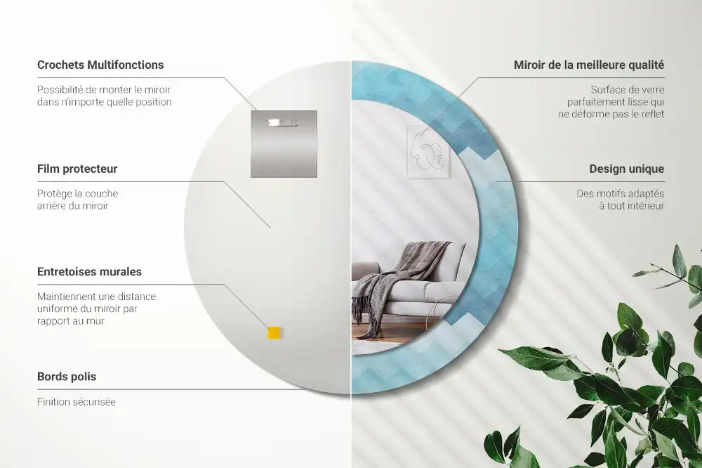 Specchio circolare decoro Chevron blu