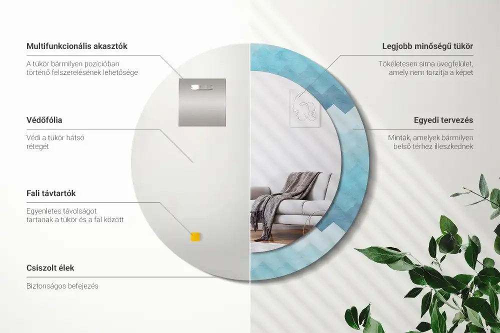 Specchio circolare decoro Chevron blu