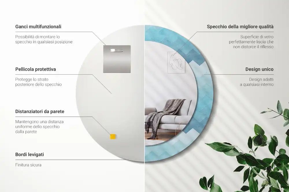 Specchio circolare decoro Chevron blu