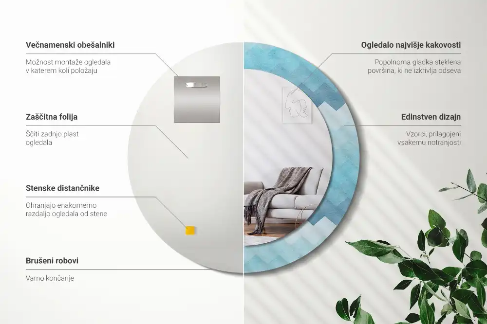 Specchio circolare decoro Chevron blu