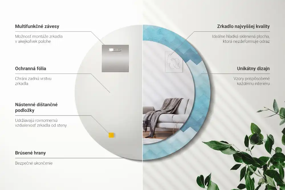 Specchio circolare decoro Chevron blu