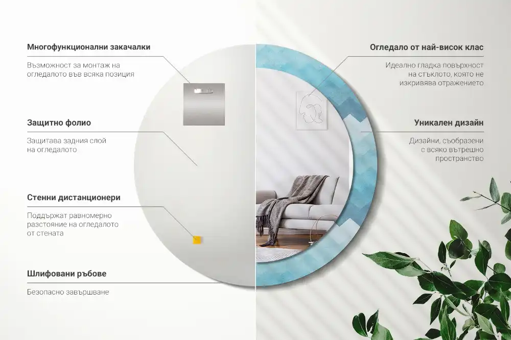 Specchio circolare decoro Chevron blu