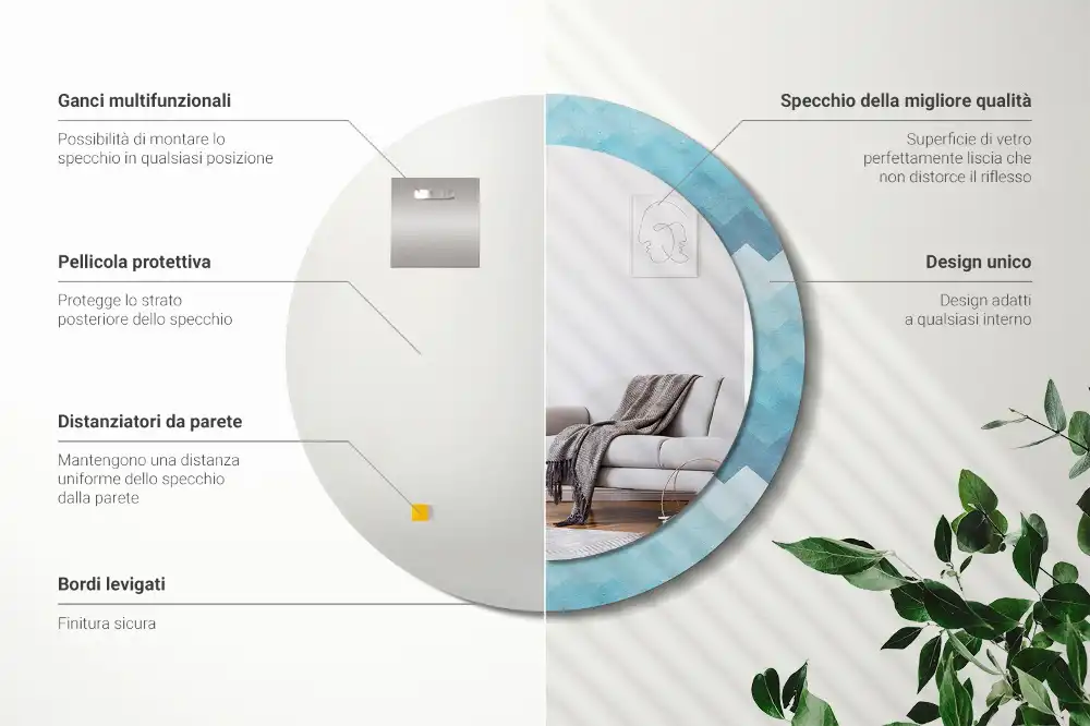 Specchio circolare decoro Chevron blu