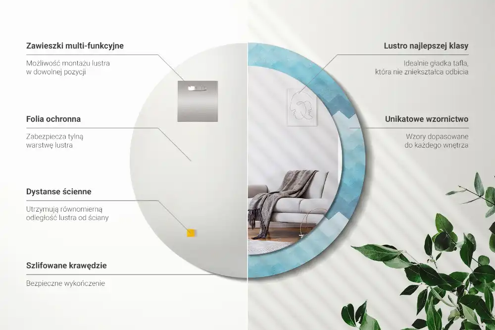 Specchio circolare decoro Chevron blu