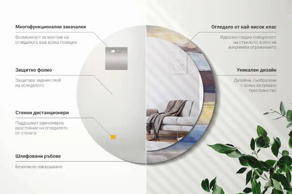 Specchio rotondo con cornice stampata Pittura astratta