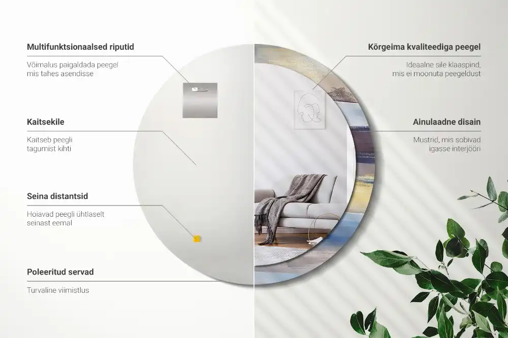 Specchio rotondo con cornice stampata Pittura astratta