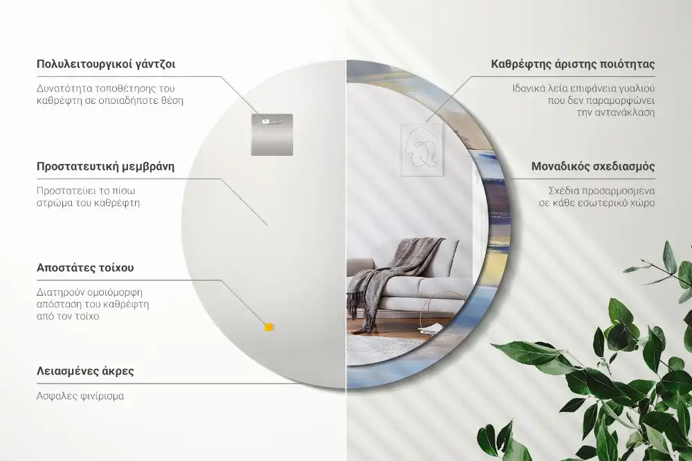 Specchio rotondo con cornice stampata Pittura astratta