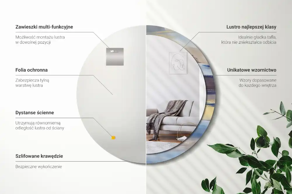 Specchio rotondo con cornice stampata Pittura astratta