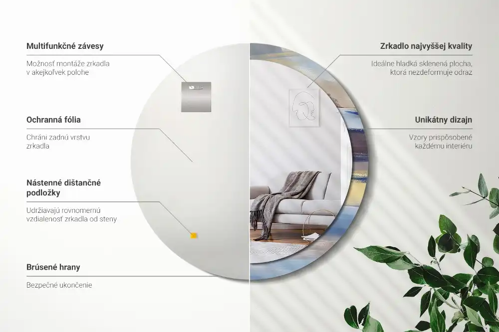 Specchio rotondo con cornice stampata Pittura astratta