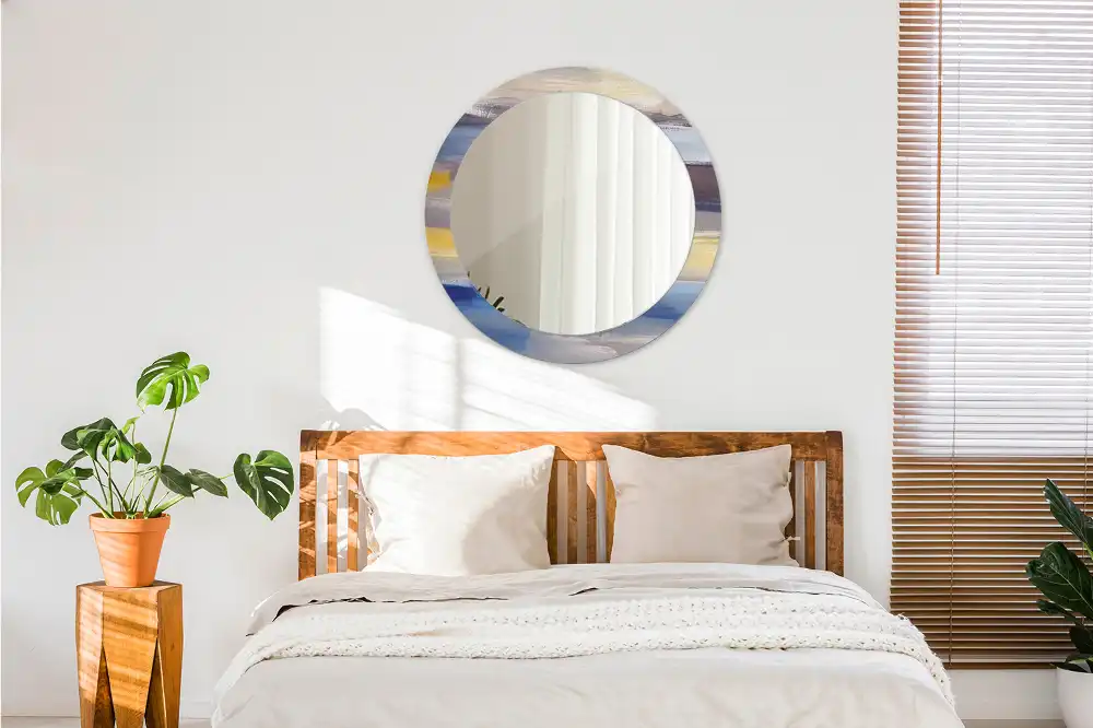 Specchio rotondo con cornice stampata Pittura astratta