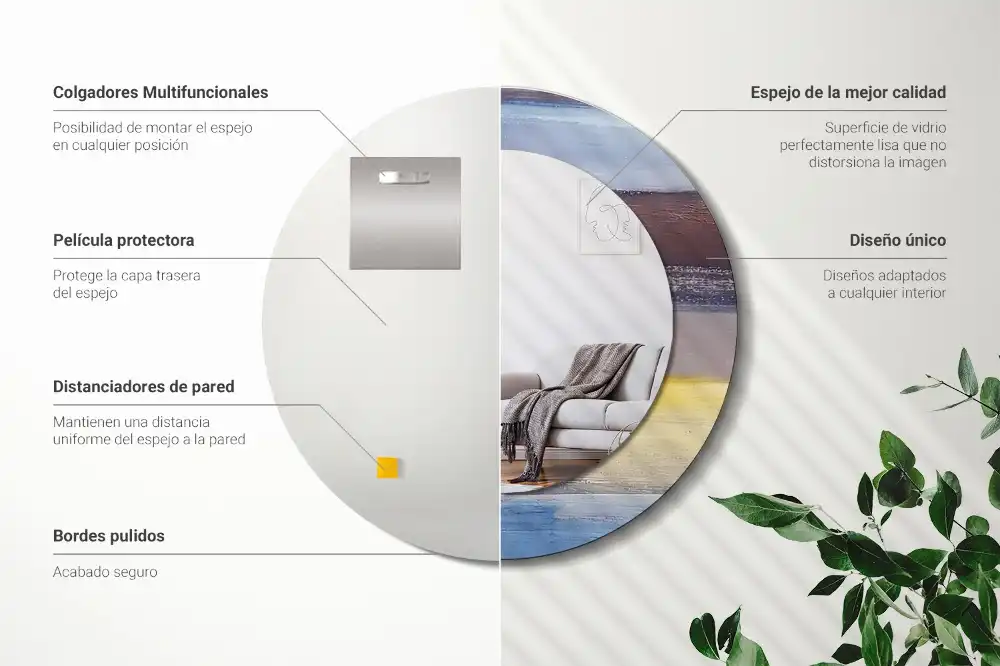 Specchio rotondo con cornice stampata Pittura astratta