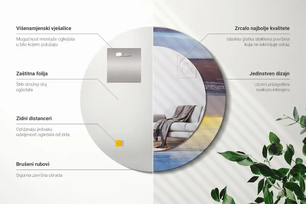 Specchio rotondo con cornice stampata Pittura astratta