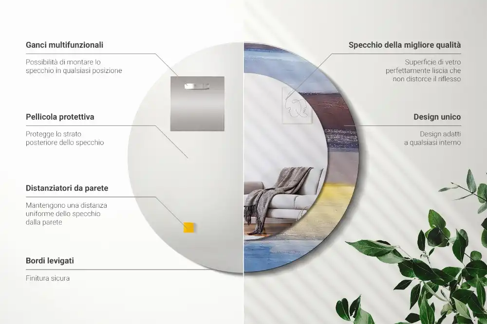 Specchio rotondo con cornice stampata Pittura astratta