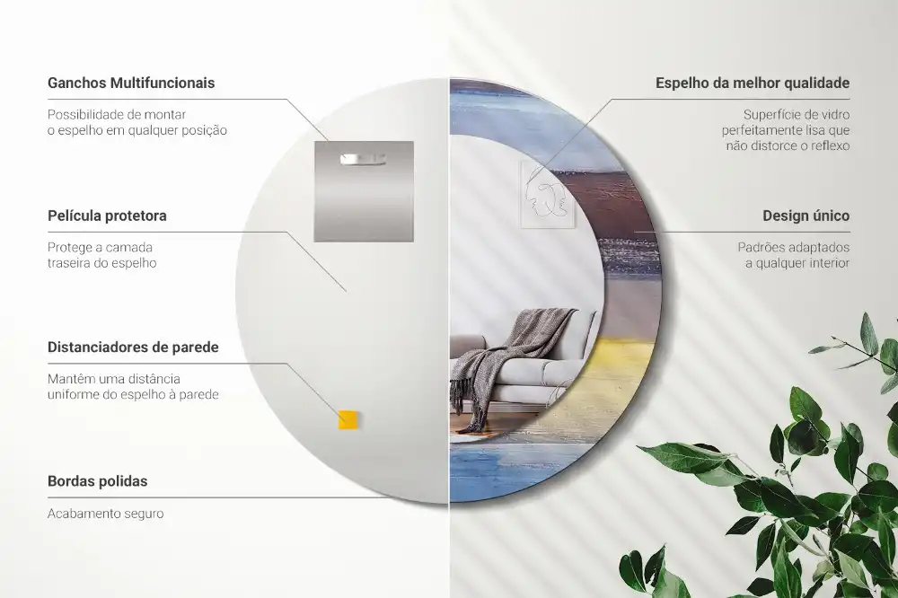 Specchio rotondo con cornice stampata Pittura astratta