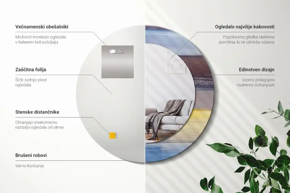 Specchio rotondo con cornice stampata Pittura astratta