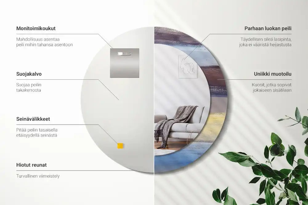 Specchio rotondo con cornice stampata Pittura astratta