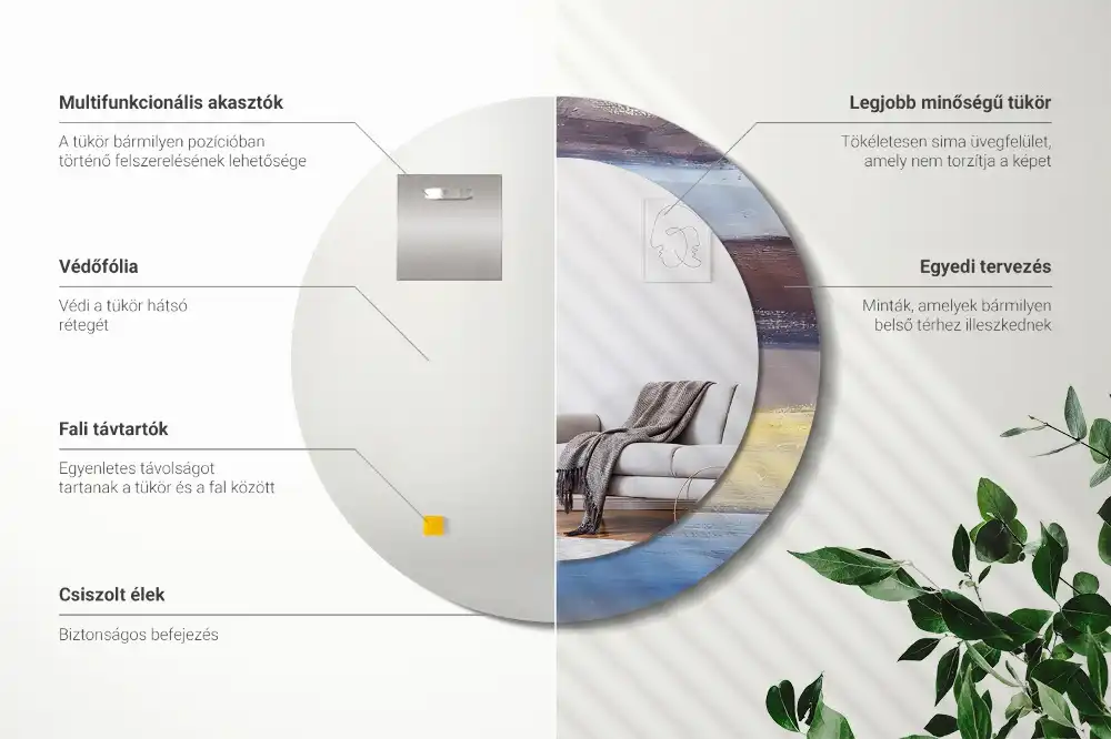 Specchio rotondo con cornice stampata Pittura astratta