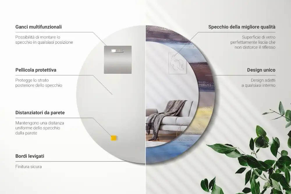 Specchio rotondo con cornice stampata Pittura astratta