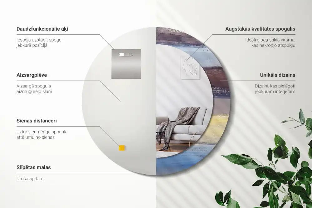 Specchio rotondo con cornice stampata Pittura astratta