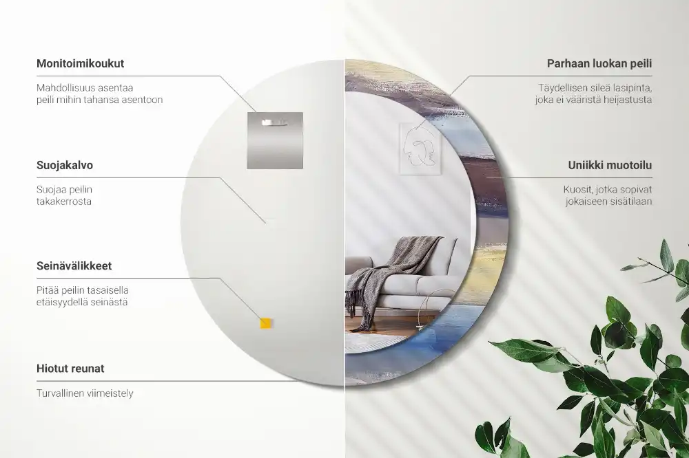 Specchio rotondo con cornice stampata Pittura astratta