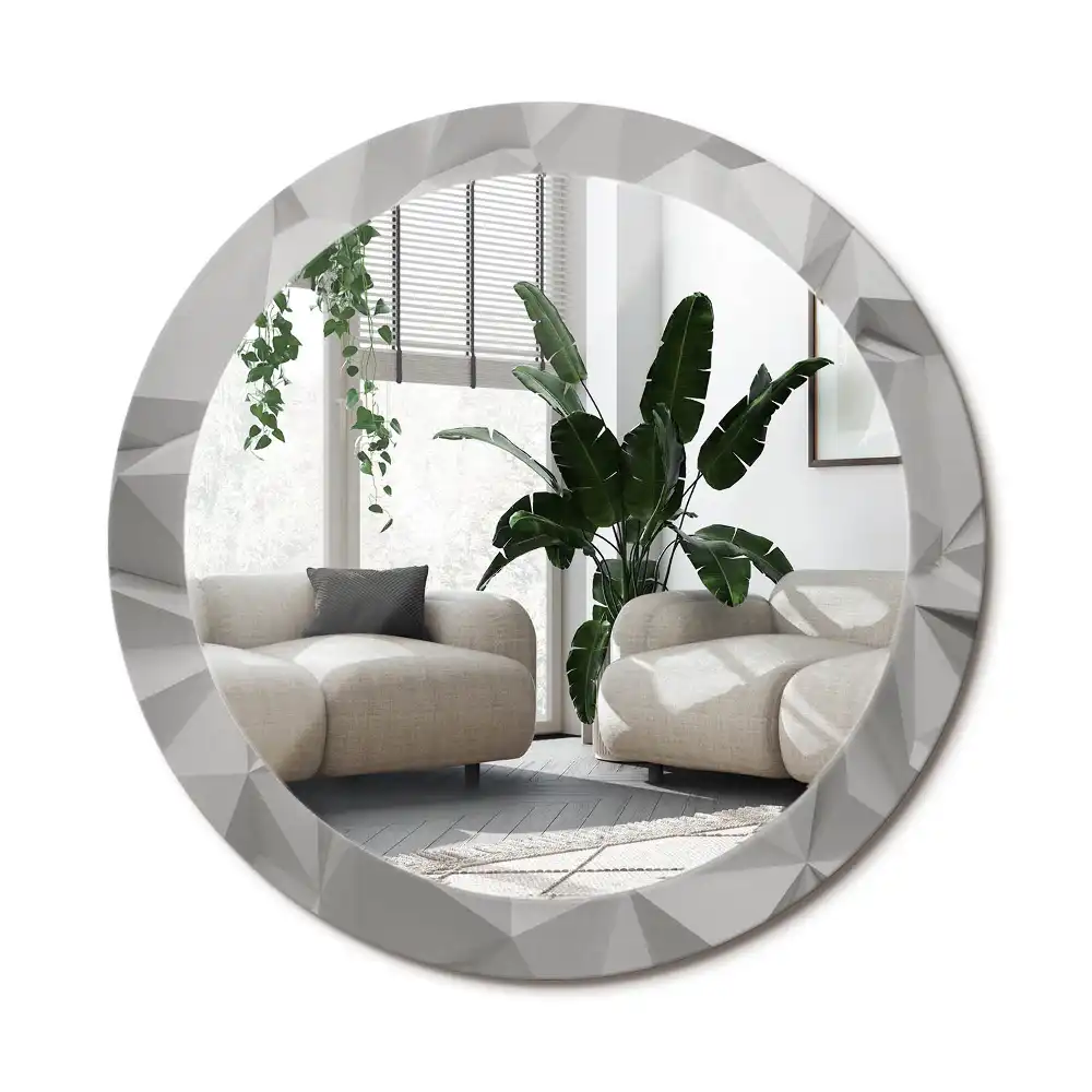 Specchio circolare stampato Cristallo bianco astratto