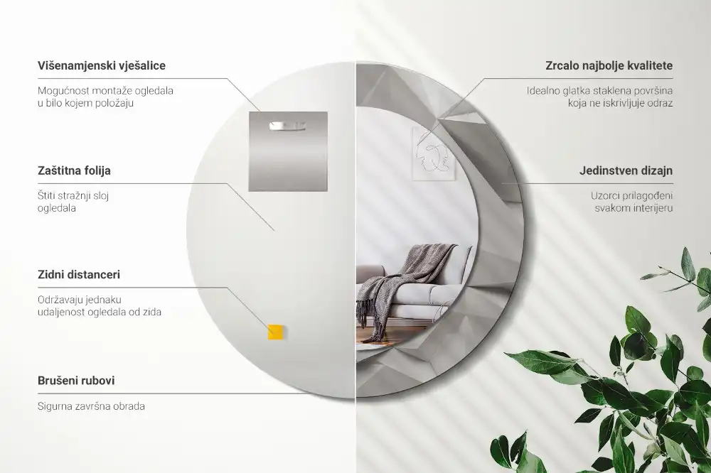 Specchio circolare stampato Cristallo bianco astratto