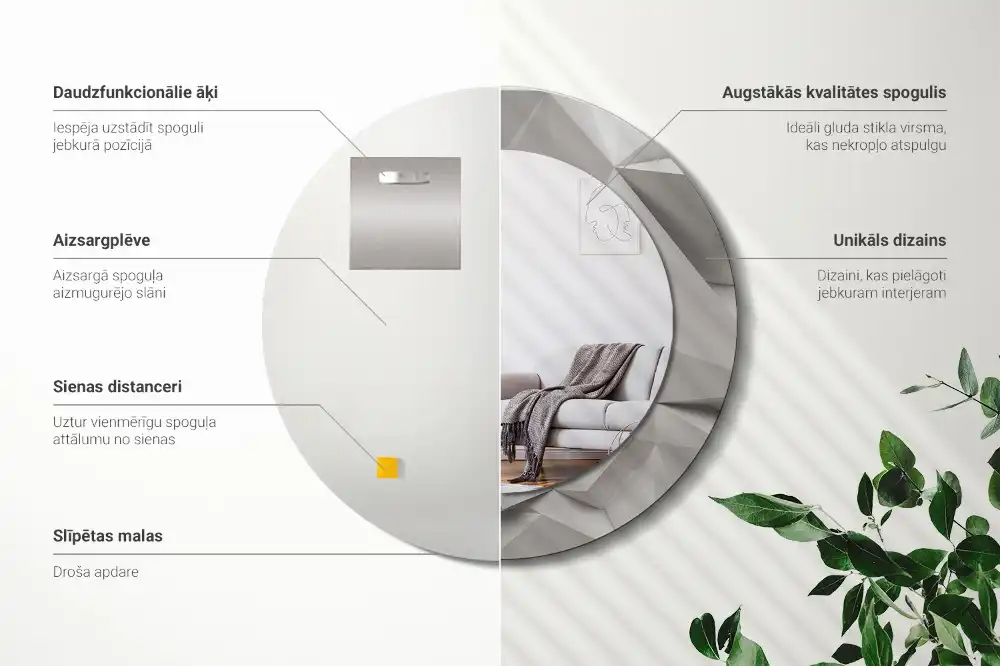 Specchio circolare stampato Cristallo bianco astratto