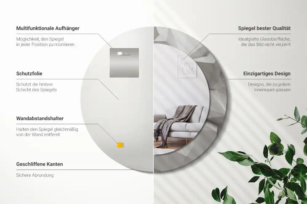 Specchio circolare stampato Cristallo bianco astratto