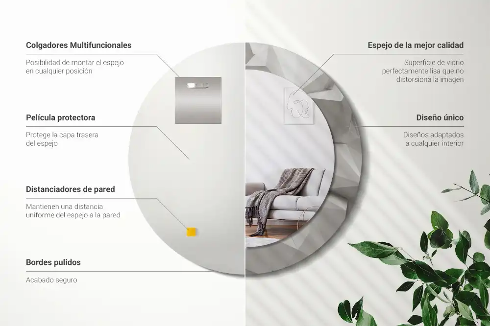 Specchio circolare stampato Cristallo bianco astratto